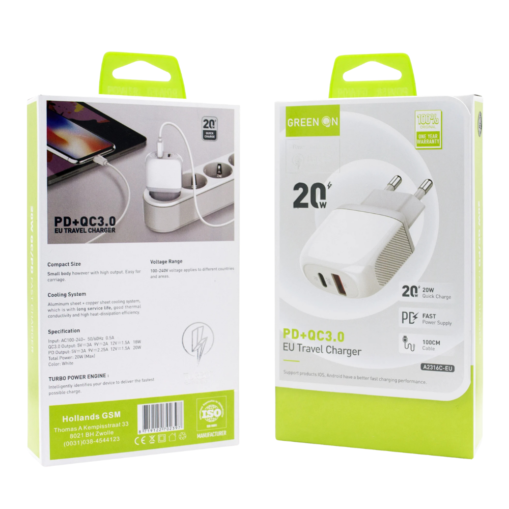 Ladegerät Netzteil 20W Dual Port USB & Type C